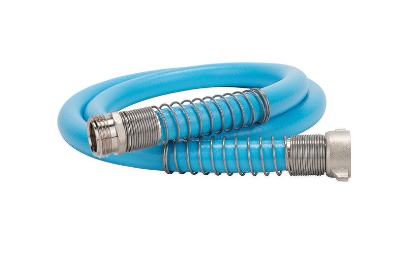 Camco EvoFlex 4-Ft Water Hose - RV Drinking Water Hose Contains No Lead, No BPA & No Phthalate - Flexible Design w/Stainless Steel Strain Relief Ends - 5/8” Inside Diameter, Blue (22590) 4-Foot