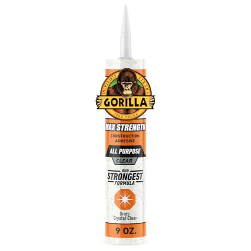 Gorilla Max Strength Construction Adhesive, Clear, 9 oz Cartridge 1 Pack