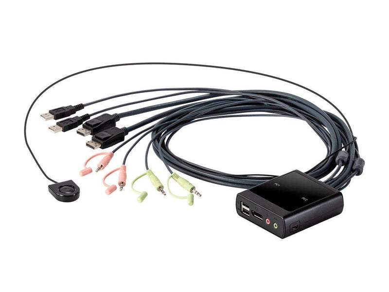 Monoprice 2-Port USB DisplayPort Cable KVM Switch, 4096x2160@30Hz with Remote Port Selector, Supports Microphone and Speakers