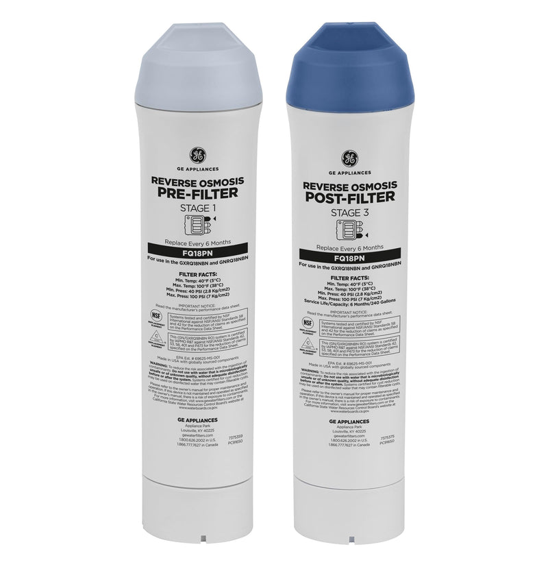 GE Pre & Post Filter Set Compatible with Select GE Under Sink Filtration Systems Including GXRQ18NBN, GNRQ18NBN, GXRV40TBN, Replace Every 6 Months, FQ18PN 1 count (pack of 2)