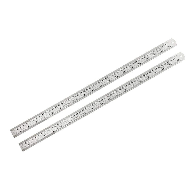 uxcell Straight Ruler 500mm 20 Inch Metric Stainless Steel Measuring Ruler Tool with Hanging Hole Inch & Centimeters Precision Drawing Ruler 2pcs