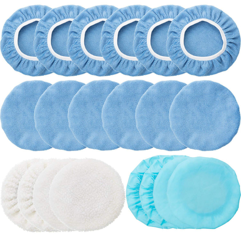 20 Pieces Car Orbital Buffer Polisher Pad Bonnet Microfiber Max Bonnet Polishing Buffing Pad Cover(5-6 Inches) 5-6 Inches Blue