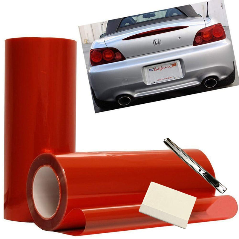 12 by 48 Inches Self Adhesive Headlight, Tail Lights, Fog Lights Tint Vinyl Film with Knife and Hand Tool (Red) Red