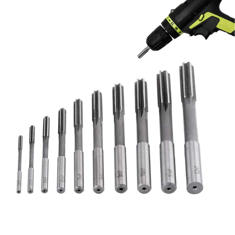 Chucking Reamer Set, 10Pcs H7 Straight Shank Chucking Machine Reamer Milling Cutter Tool, Straight Flute Reamer Machine Cutter, 3/4/5/6/7/8/9/10/11/12mm