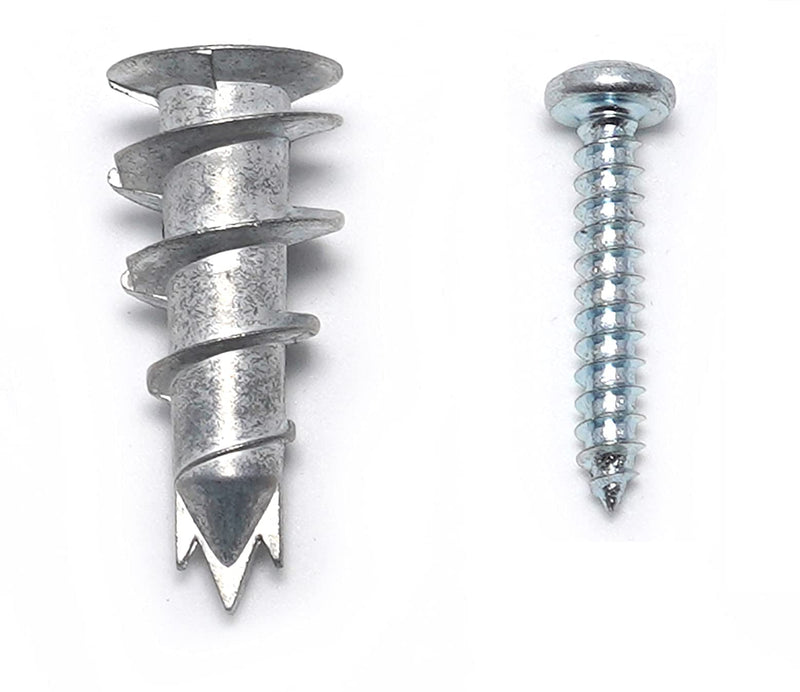 CONFAST Zinc Self-Drilling Metal Drywall Anchors Kit with Screws, 200 Pieces (100 Anchors + 100 Pcs 1" Screws), #8 Wall Anchors for Drywall, Sheetrock, and Hollow-Wall Installation