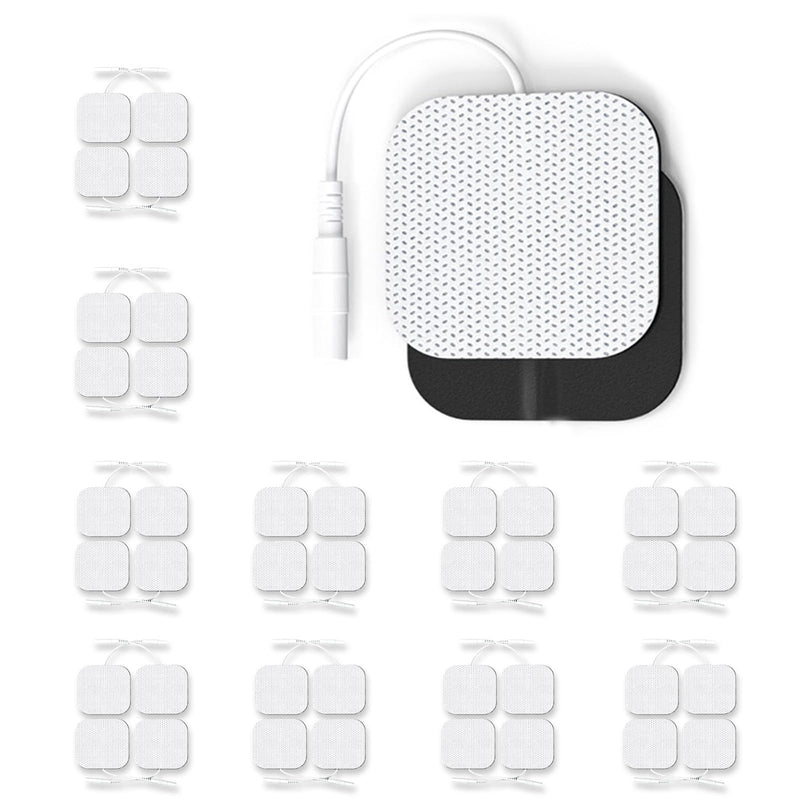40PCS 2"x2" TENS Unit Electrode Pads, Universal 2mm Pin, Reusable, Latex-Free, High Conductivity for Muscle Pain Relief, EMS Stimulators, Self-Adhesive, Non-Irritating