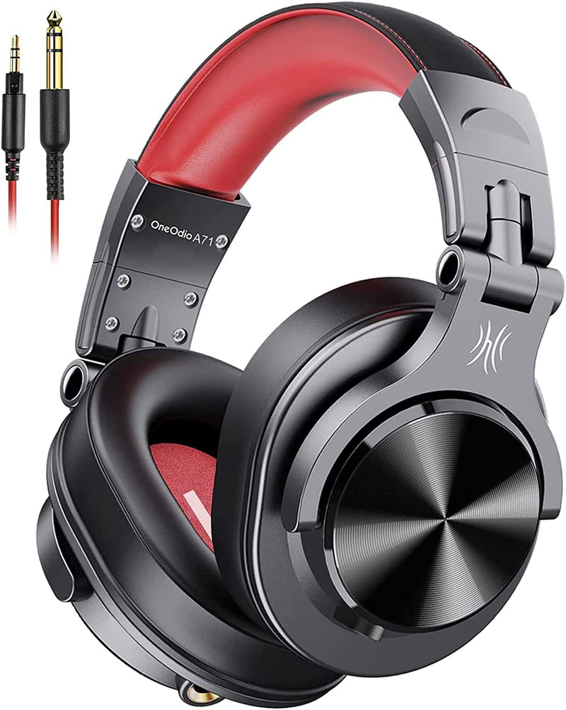 OneOdio A71 Hi-Res Studio Recording Headphones - Wired Over Ear Headphones with SharePort, Monitoring Mixing Foldable Headset with Stereo Sound, 3.5/6.35MM Jack for PC Computer DJ Guitar-Red Red