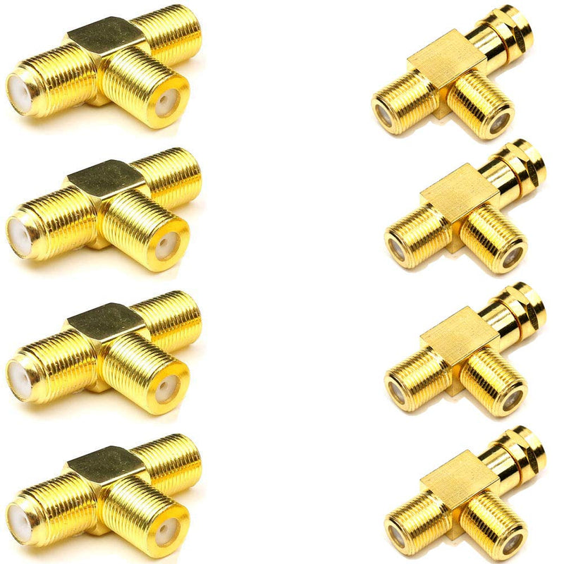 8 Pack F Type Splitter, 3 Way F Coax Connector, F Male to Female Connectors, Compatible with Comcast, Time Warner, Cable TV, Satellite, HDTV, VCR, DVD, Modem
