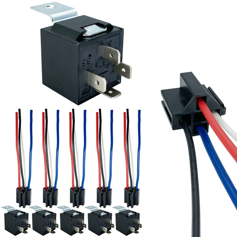 irhapsody 4-pin 40/30AMP 12V Relay Kit, Spst 12-Volt 6-Pack Automotive Relay, with Interlocking Harness Socket Holder and Heavy-Duty Pigtail 6 pack