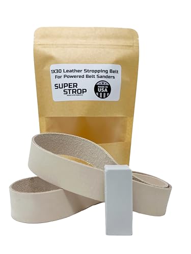 1x30 inch Leather Honing Strop Belt Super Strop with White Buffing Compound fits 1x30 Powered Belt Sanders 1X30 Leather Belt