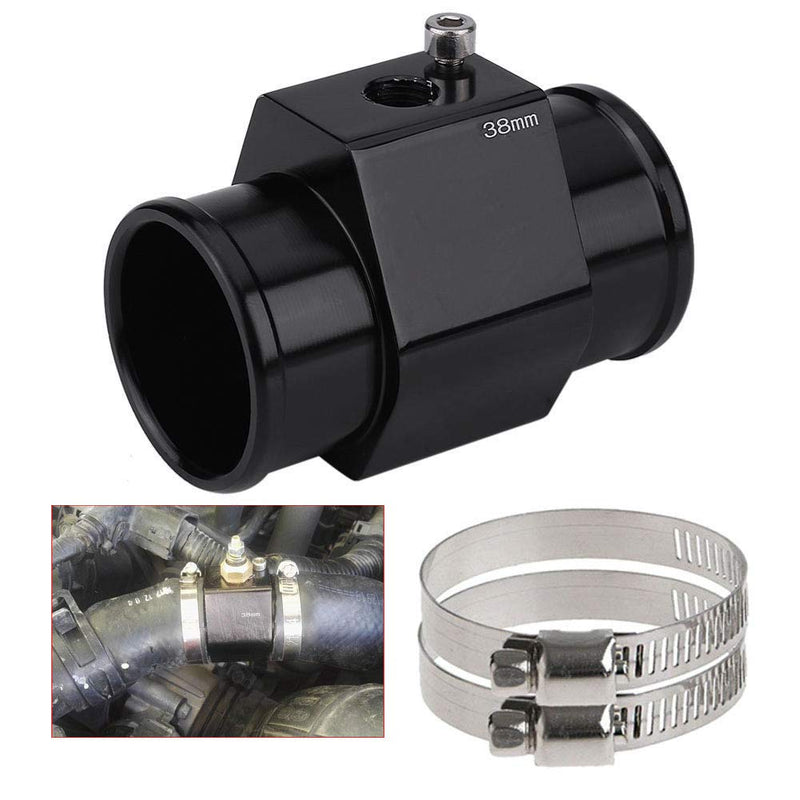 Black Aluminum Water Temp Meter Temperature Gauge Joint Pipe Radiator Sensor Adaptor Attachment Hose Clamps 38mm Black