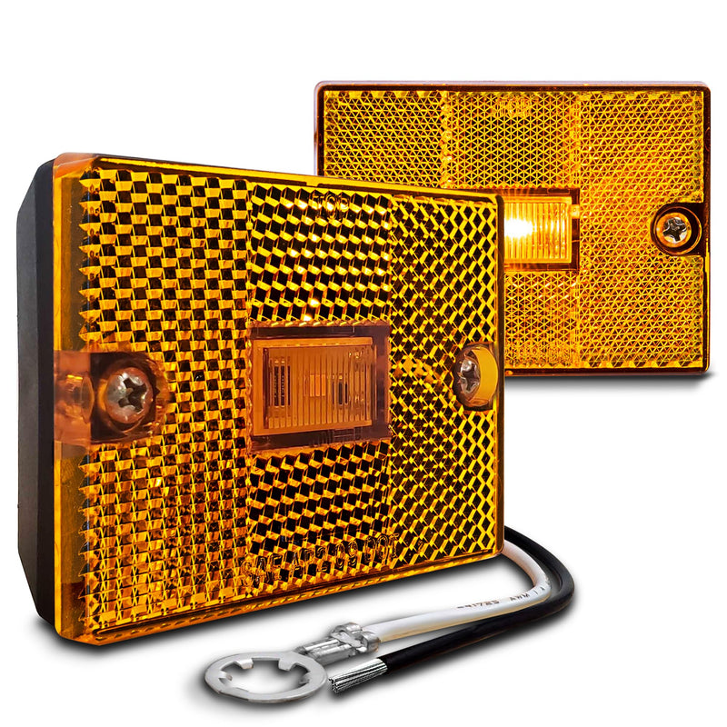 TRUE MODS 2pc 2x3 3x2 Inch Amber LED Stud-Mount Side Marker Light [DOT Certified] [IP67 Waterproof] [ Integrated Reflector] for Utility Boat Trailers Over 80" Camper RV Clearance Light 2 Pack