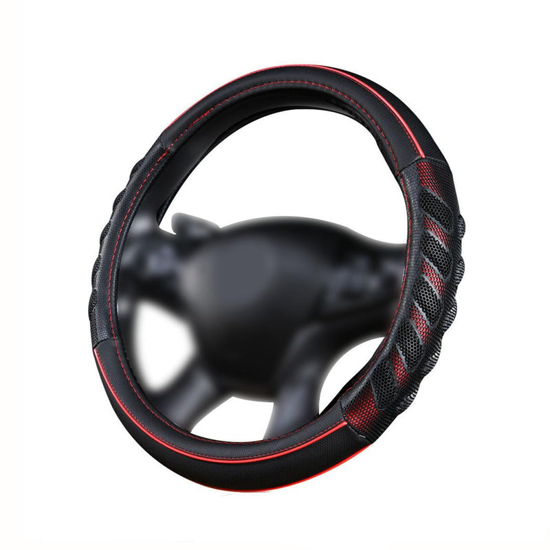 Flying Banner car Steering Wheel Cover Faux Leather Massage Universal fit 3D Honeycomb Hole Anti-Slip Sporty 15 Inches (Red Black)… Red black