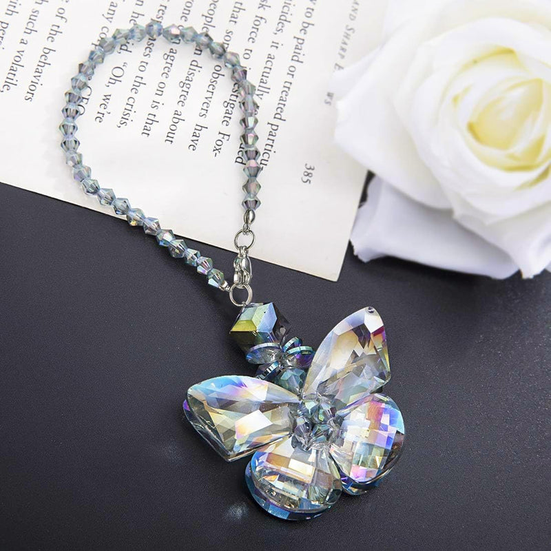 H&D HYALINE & DORA Crystal Glass Butterfly Car Key Charm Mirror Hanging Ornaments Gift (Butterfly-1) Rainbow Butterfly
