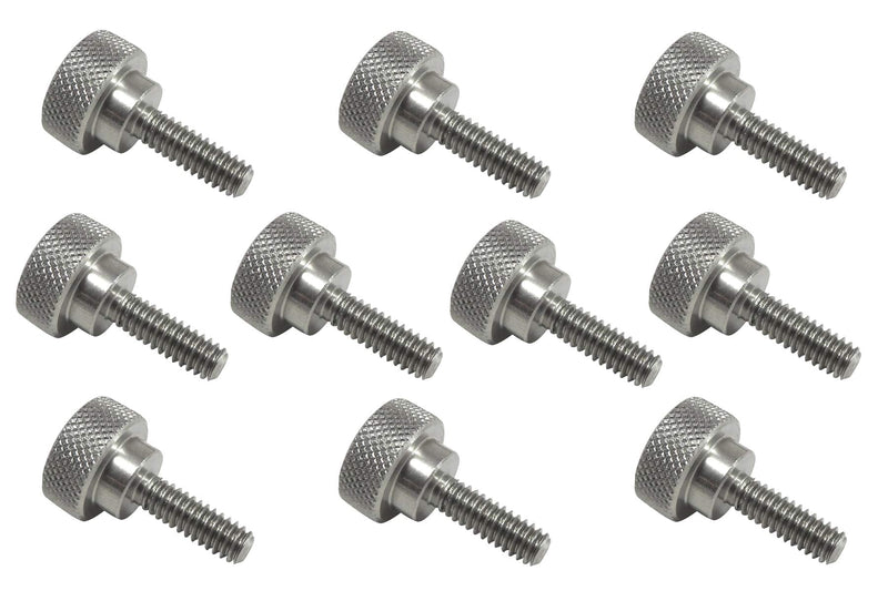 10 Pack 1/4-20 x 3/4 Inch Threads 303 Stainless Steel Diamond Knurled Thumb Screws Knobs with Straight Shoulders Right-Hand Threads SAE Flat Tip Uncoated
