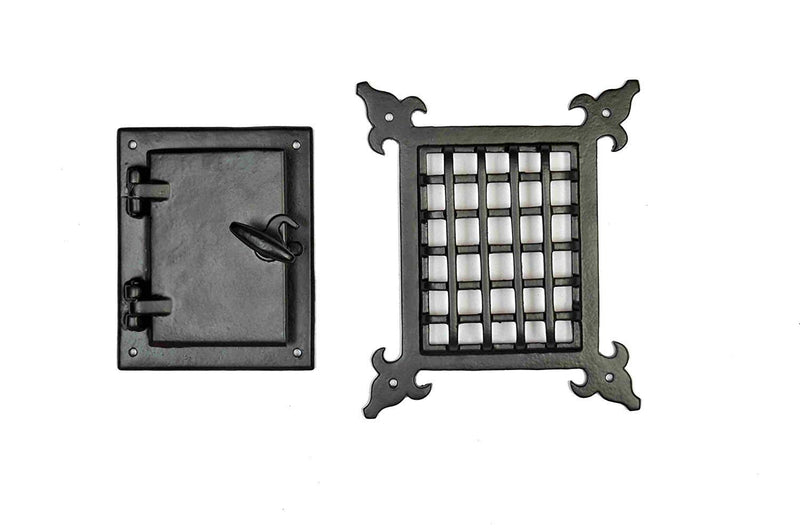 Perilla Home Cast Iron Safety Speakeasy Classic Style Black Grill & Girlle with Viewing Door Set Accent Door Gate Interior Privacy