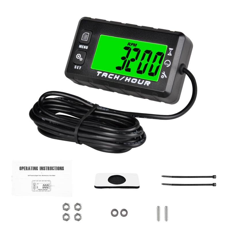 Jayron JR-HM058 Digital Hour Meter Tachometer,2 System Options,Countdown Maintenance Rminder,Backlight Setting,Resettable Max RPM,Replacement Battery Reminder,User Off,for Motorcycles,Lawn Mowers