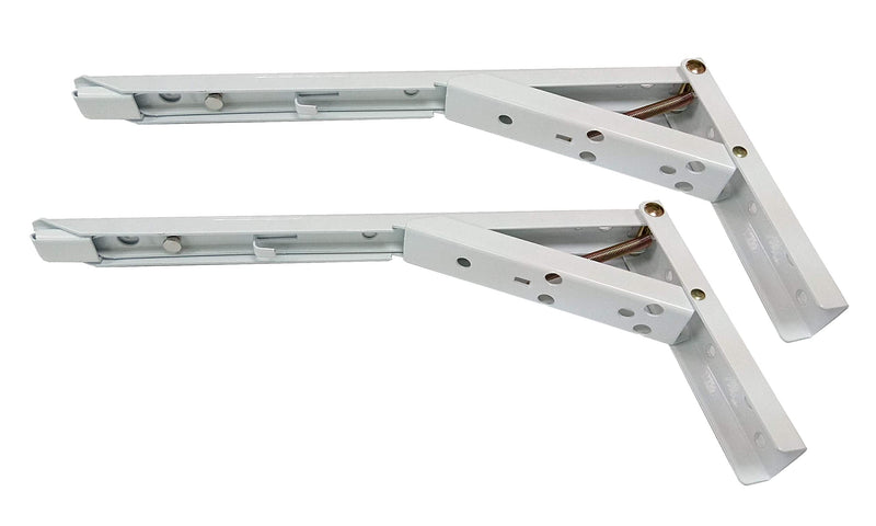 QCAA Folding Bracket, 12 inch, Steel, Powder Coated, White, 2 Pack, Made in Taiwan White-12"