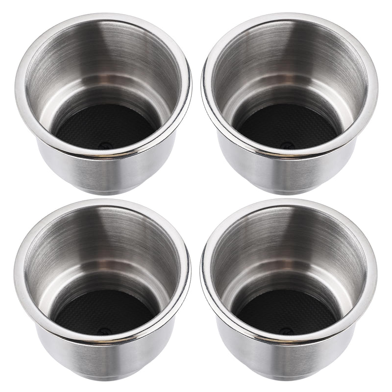 NovelBee Stainless Steel Cup Drink Holder with Drain,Mounting Gasket and Internal pad for Marine Boat Rv Camper (4-Pack)