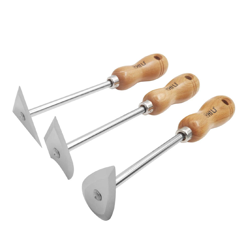 CHILI TOOLS 3PC. Stainless Steel Shave Hook Scraper Set With Wooden Handle, 8-3/4" Length, Made In Taiwan Shave Hook Scraper Set (3PCS)