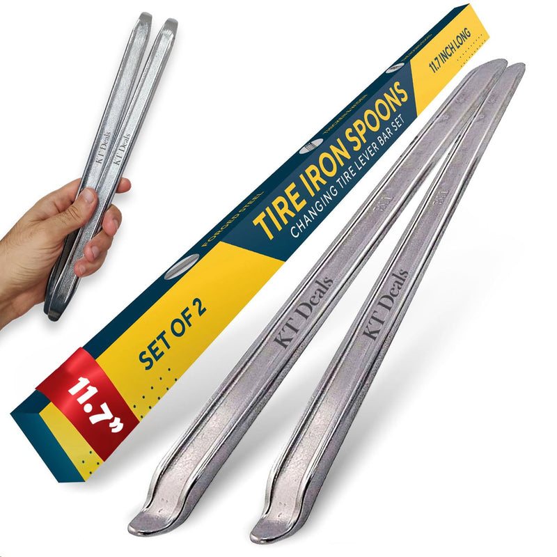 Tire Iron Spoons Changing Tire Lever Bar Set Repair Tool Kit Tyre Changer Remover Heavy Duty Metal Steel for Motorcycle Bike Scooter Bicycle Mower (2pc 11.7 INCH)