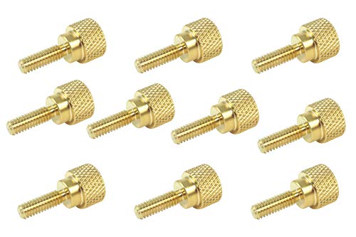 10 Pack 8-32 x 1/2 Inch Threads Solid Brass Diamond Knurled Thumb Screws Knobs with Straight Shoulders Right-Hand Threads SAE Flat Tip Uncoated (8-32 x 1/2 inch Long Threads)