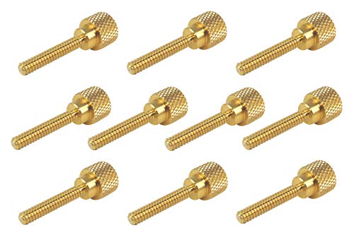10 Pack 6-32 x 3/4 Inch Threads Solid Brass Diamond Knurled Thumb Screws Knobs with Straight Shoulders Right-Hand Threads SAE Flat Tip Uncoated (6-32 x 3/4 inch Long Threads)