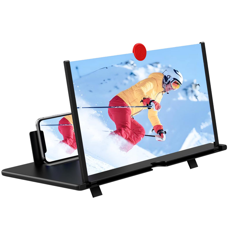 12" Screen Magnifier,3D HD Mobile Phone Magnifier Projector Screen Enlarger for Movies, Videos, and Gaming,Foldable Cell Phone Stand with Screen Amplifier,Supports All Smartphones (Black, 12inch) Black