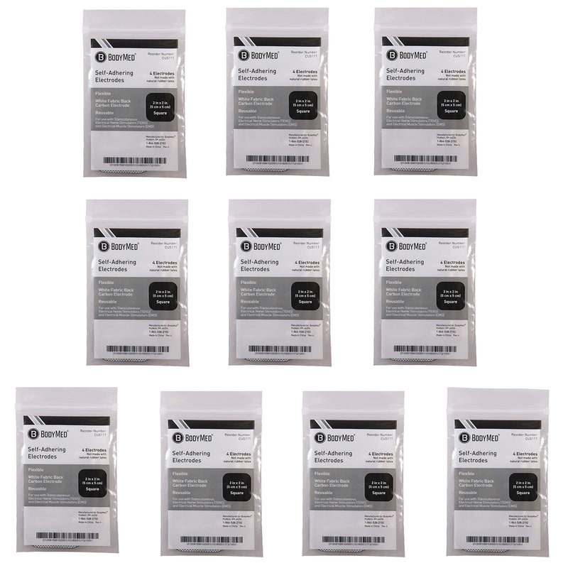 BodyMed TENS/EMS Unit 4 Electrode Pads – Four, 2 x 2 Inch Square Electrodes in Ten Packs – Reusable and Self-Adhesive for Easy Muscle Stimulation and Discomfort Relief