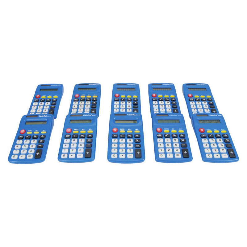 EAI Education CalcPal EAI-80 Basic Solar Calculator, Dual-Power for School, Home or Office: Blue - Set of 10 Pack of 10
