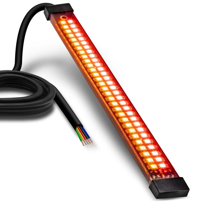 TRUE MODS 1pc 8" LED Motorcycle Turn Signal & Brake Taillight Strip [Waterproof] [Dual Row] [RED Tail & Brake] [AMBER Sequential Blinker] Self Adhesive Surface Mount Flexible Lamp for ATV Dirt Bike 1pc 8" Tail Light w/ Amber Sequential