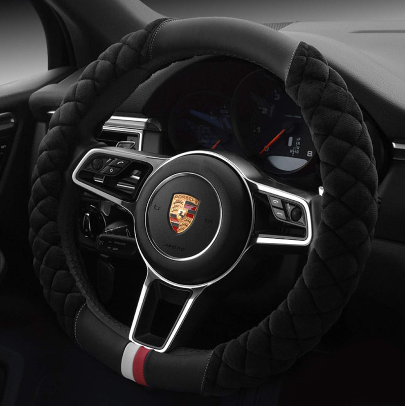 HAOKAY Fluffy Steering Wheel Cover Soft, Short Plush Steering Wheel Cover Black for Men and Women with Universal 14.5-15 Inch