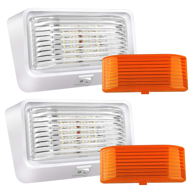 BlueFire Super Bright LED RV Porch Light RV Exterior Lights Porch Utility Light 12V Replacment Light with ON/OFF Switch, Clear and Amber Removable Lens for RV, Trailer, Camper (2 Pack) 2 Pack