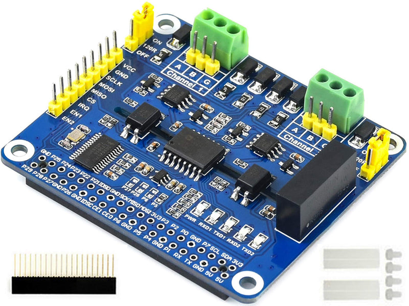 Waveshare 2-Channel Isolated RS485 Expansion HAT, SC16IS752+SP3485 Dual Chip, SPI to RS485, Up to 921600bps, Raspberry Pi 4B/3B+/3B/2B/Zero/Zero W HAT