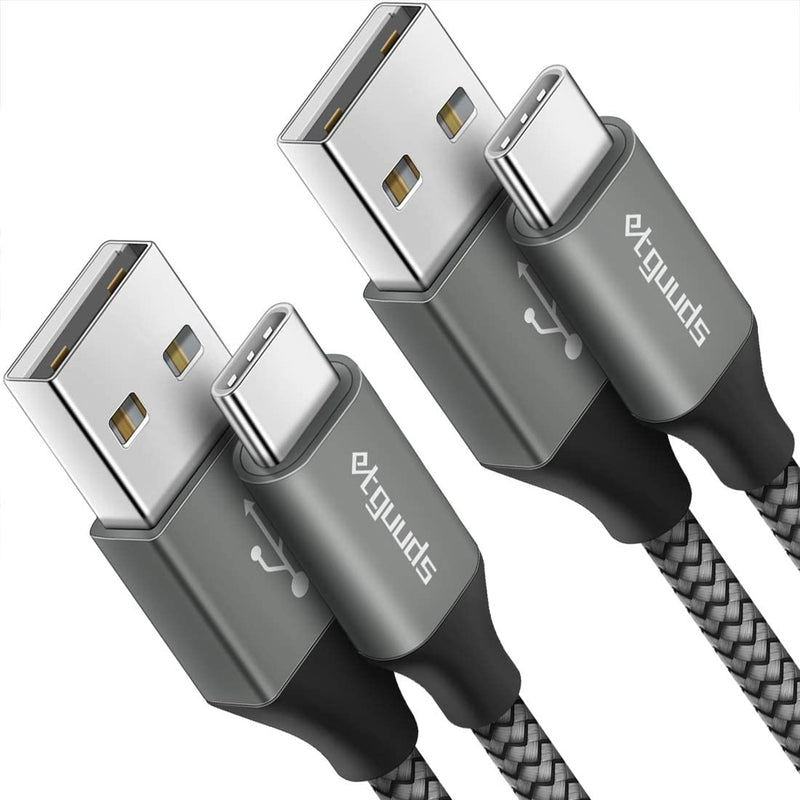 etguuds Long USB C Cable 10ft Fast Charging, 2-Pack Nylon Braided USB A to Type C Charger Cable Compatible with Samsung Galaxy Note 20/10/10+/9/8, S10 S10E, S20 S9 S8 Plus, A10e A20 A30 A40 A50 A70 Gray