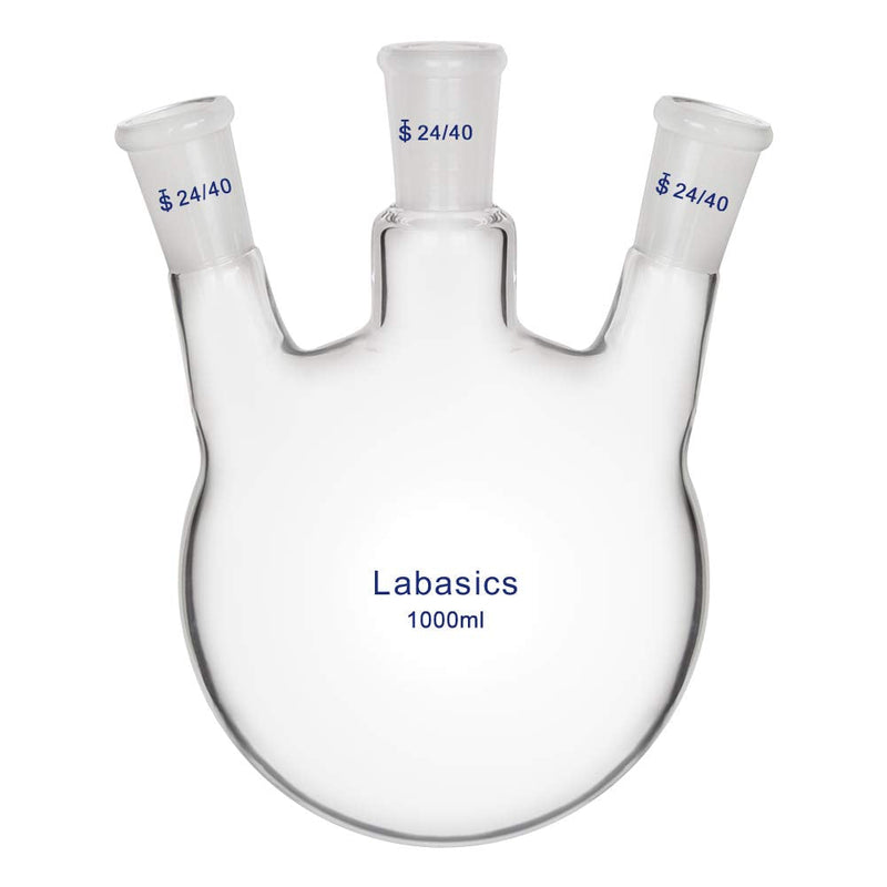 Labasics Glass 1000ml 3 Neck Round Bottom Flask RBF, with 24/40 Center and Side Standard Taper Outer Joint, 1000ml 1000 ml