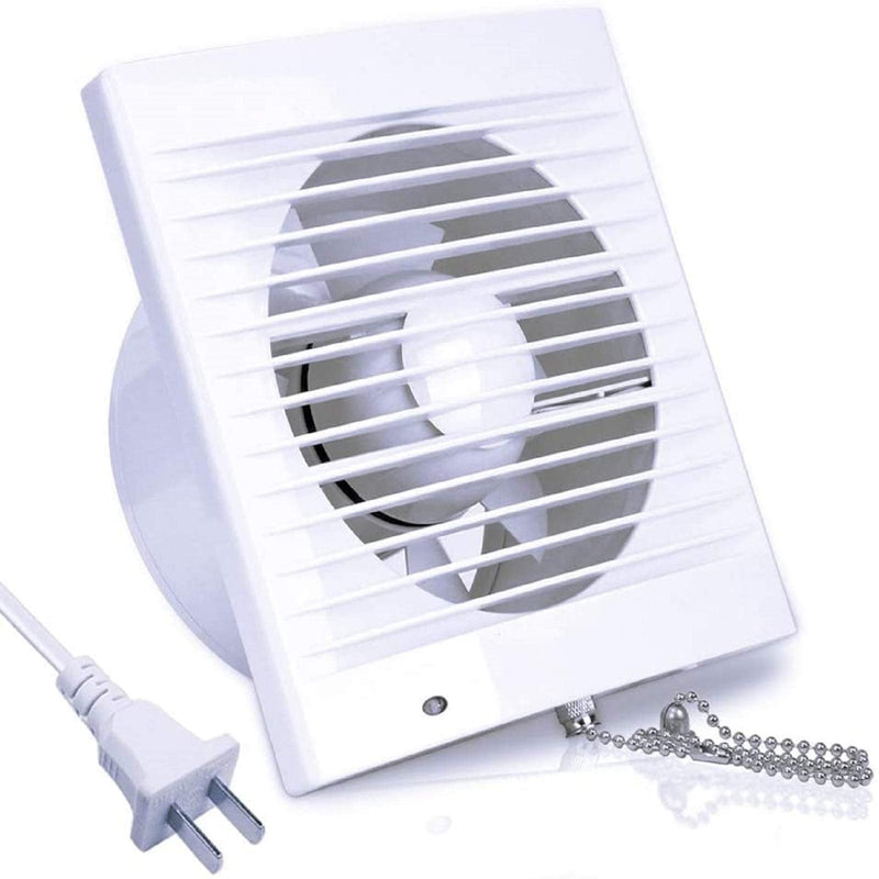 4 Inch Wall-Mounted Exhaust Fan, 12W Ventilation Extractor with Anti-backflow Check Valve Chain Switch for Window Duct Glass Grow Tent Bathroom Vents - 6"×6" Grid Panel - Small Size Φ4 Inch with Rope Switch