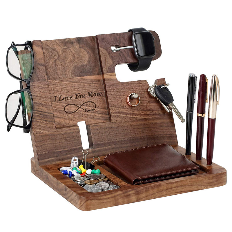 awofer Gifts for Men - Ebony Wood Phone Docking Station - Nightstand with Key Holder, Wallet Stand and Watch Organizer to Boyfriend Husband Wife Dad for Anniversary Birthday Christmas
