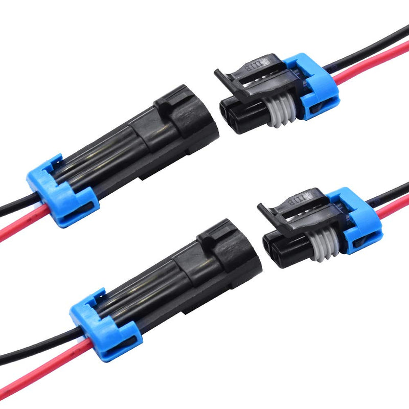 2 Pin Waterproof Electrical Connector Plug with 16 AWG Wire Harness Connectors for Car Truck Boat Etc,2 Pack 2 Way Connector
