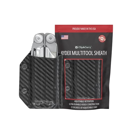 Clip & Carry Kydex Multitool Sheath for LEATHERMAN Wave & Wave + Plus - Made in USA - Multi Tool Sheath Holder Cover Belt Pocket Holster - Multi-Tool not Included Carbon Fiber Black