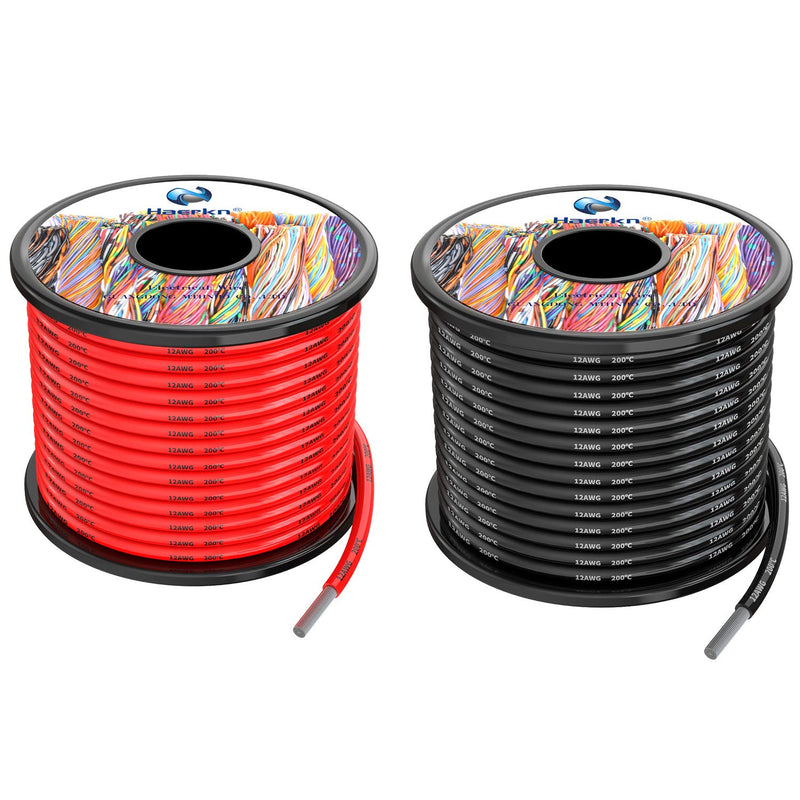 12 awg 3.3mm² Silicone Electrical Wire Cables 60 Feet [30ft Black and 30ft Red] 12 Gauge High Temp 200 deg C 600V Soft and Flexible Hook Up Oxygen Free Stranded Tinned Copper Wire Model Battery Cable 12awg-2 Spool-30FT