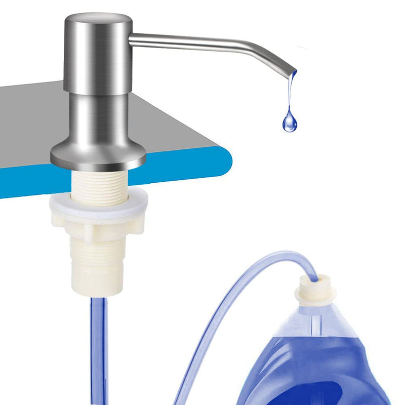 Dish Soap Dispenser for Kitchen Sink (Brushed Nickel), Countertop Sink Soap Dispenser Water Pump with 47” No-Spill Extension Tube Kit Design for Kitchen Bathroom, No More Refills （Sliver） Brushed Nickel