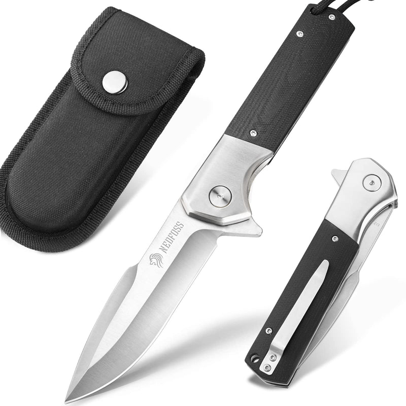 NedFoss Beast Large Pocket Knife for Men, 4" D2 Steel Blade, G10 Handle | Liner Lock, Heavy Duty, 8.25oz, Brass Ball Bearing, Folding Tactical Knife with Clip for Hiking Camping Gifts for Men Women Silver - 4"