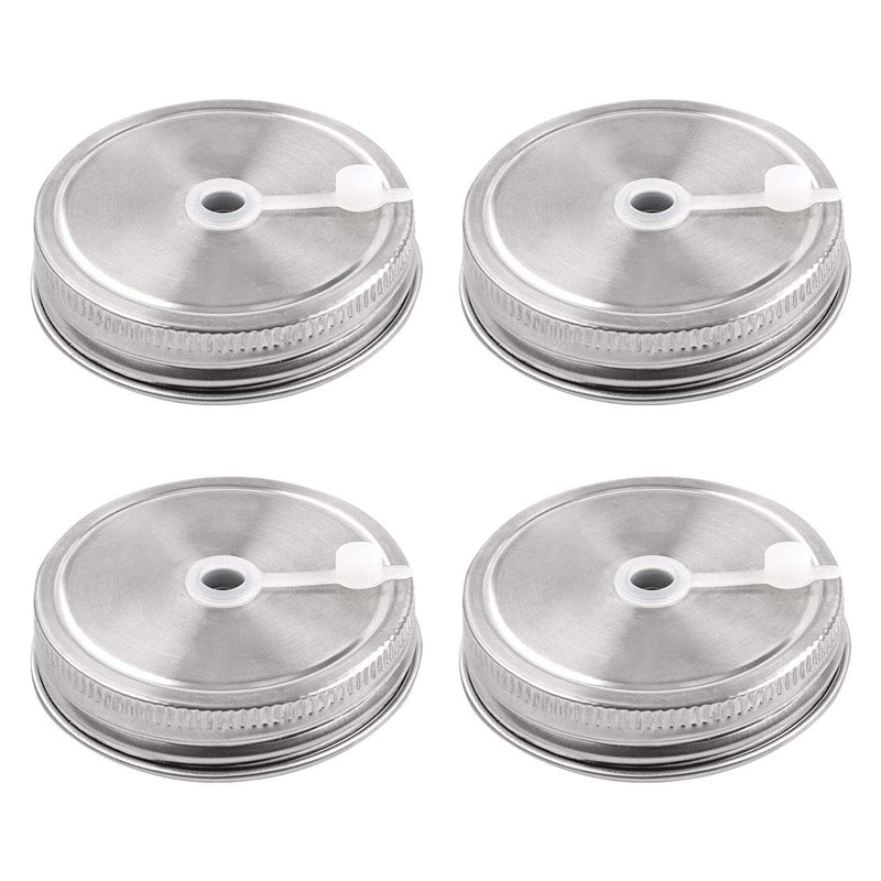 uxcell 4pcs Stainless Steel Wide Mouth Mason Jars Lids with Straw Hole Canning Lids for Drinking & Food Storage