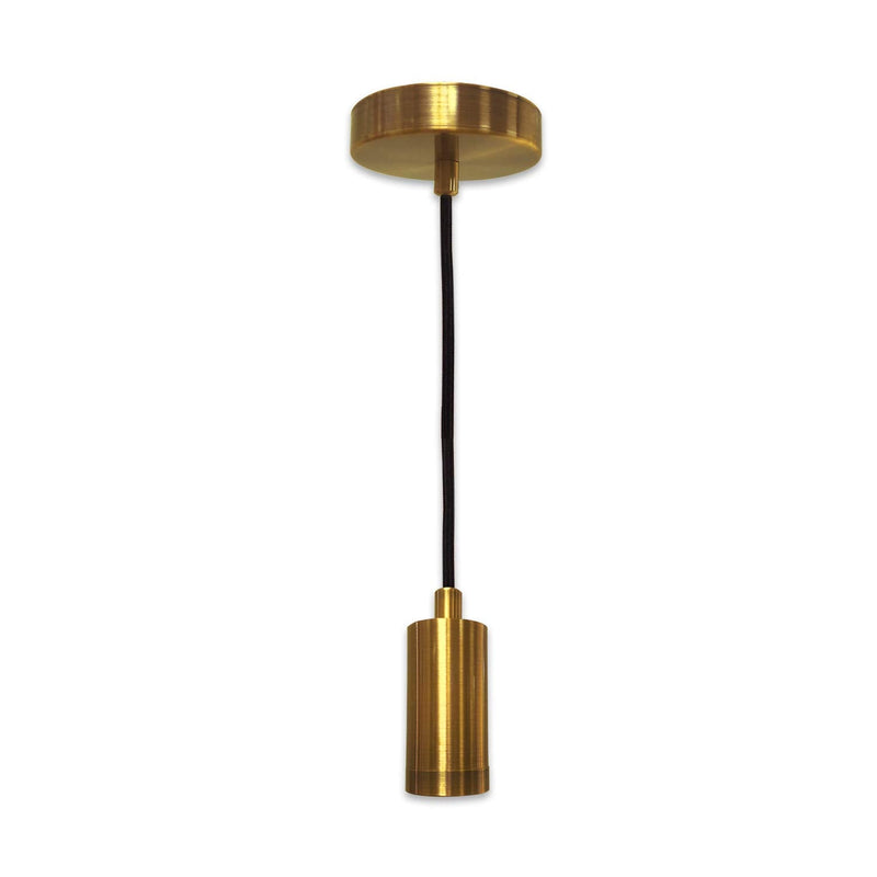 Royal Designs, Inc. Hanging Pendant Lighting Keyless Cylinder-Shaped Pendant Light Socket and Canopy, Gold Finish with Brown Rayon Fabric Cord Cyliner-Shaped / Gold Single