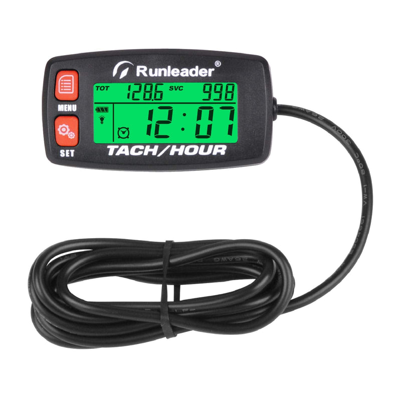 Runleader Hour Meter Tachometer,Maintenance Reminder,Alert RPM,Backlit Display,Initial Hours Setting,Battery Replaceable,Use for ZTR Mower Generator Marine ATV and Gas Powered Device. (Button-Red) Button-Red