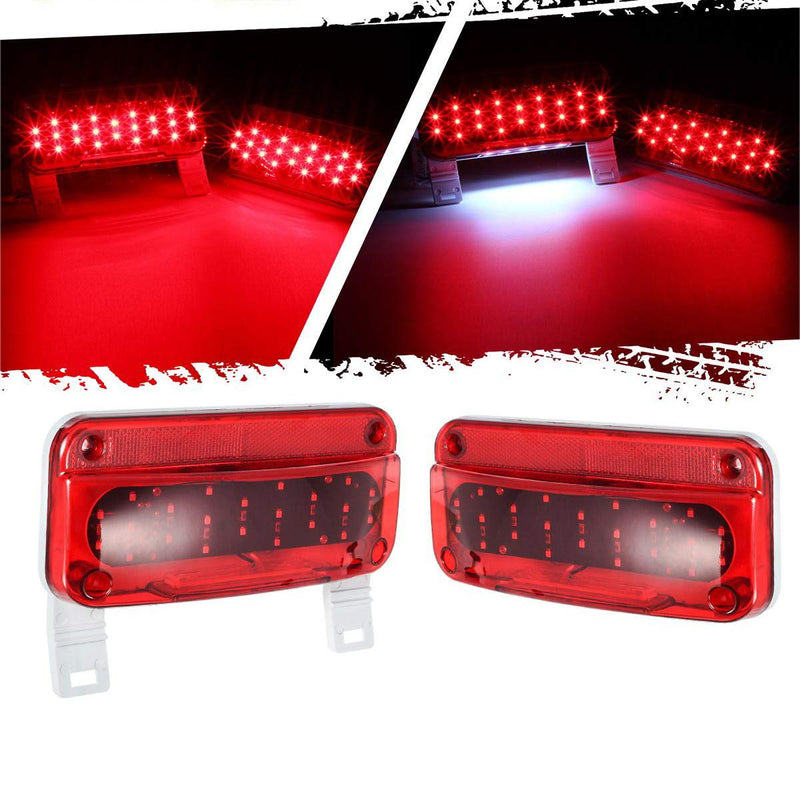 Partsam Rectangular Red LED RV Camper Trailer Stop Turn Brake Tail Lights White License Plate Light 49 LED with License Bracket Holder and White Base 12V Sealed w Reflex Surface Mount (Left + Right) Red Lens