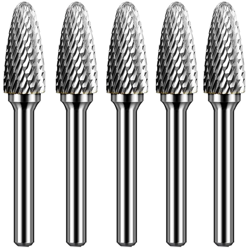 SF-5 Tungsten Carbide Burr Set Double Cut Rotary Burrs File(1/2” Cutter Dia X 1”Cutter Length) with 1/4'' (6.35mm) Shank for Die Grinder Drill Bits (Pack of 5)…