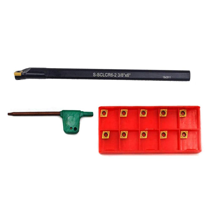 OOSCARBIDE 3/8"x 6" Indexable Boring Bar with10pcs CCMT21.51 (CCMT060204) Carbide Inserts, Right-Hand, High-Quality Solid Carbide, Multilayer Coating