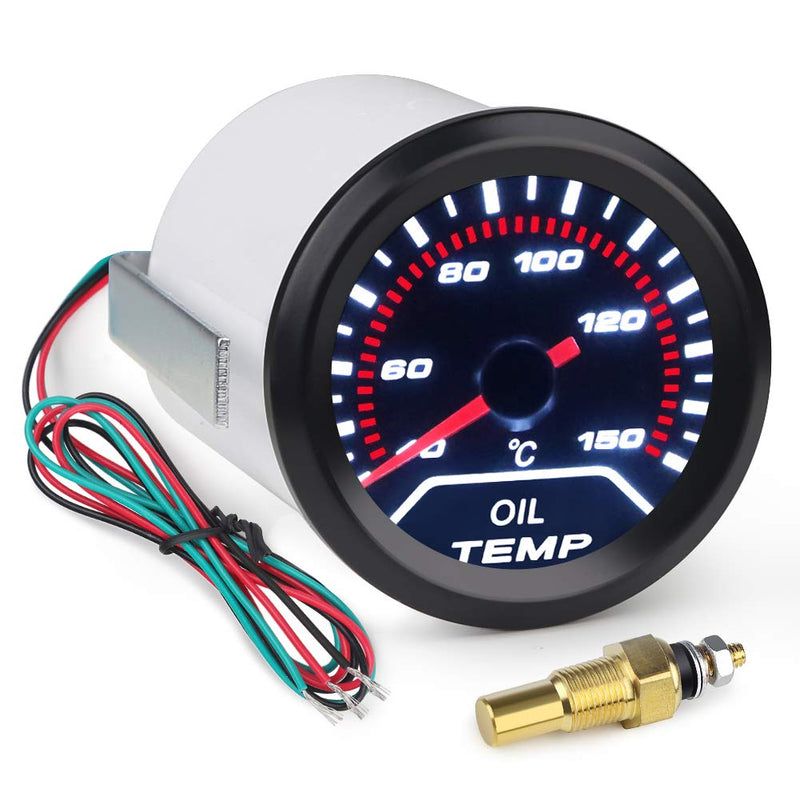 WATERWICH Oil Temperature Gauge Kit with Electronic Sensor-Black Dial 40-150 Celsius 2" 52mm DC 12V Oil Temp Gauge Meter for Car Truck Vehicle Automotive Marine
